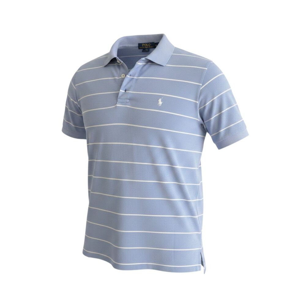 Ralph Lauren Polo Golf Shirt X-Large Blue White Striped Performance Polo